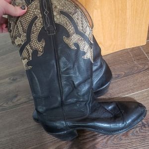 LAREDO Black Leather & Snakeskin High Cowboy Boots